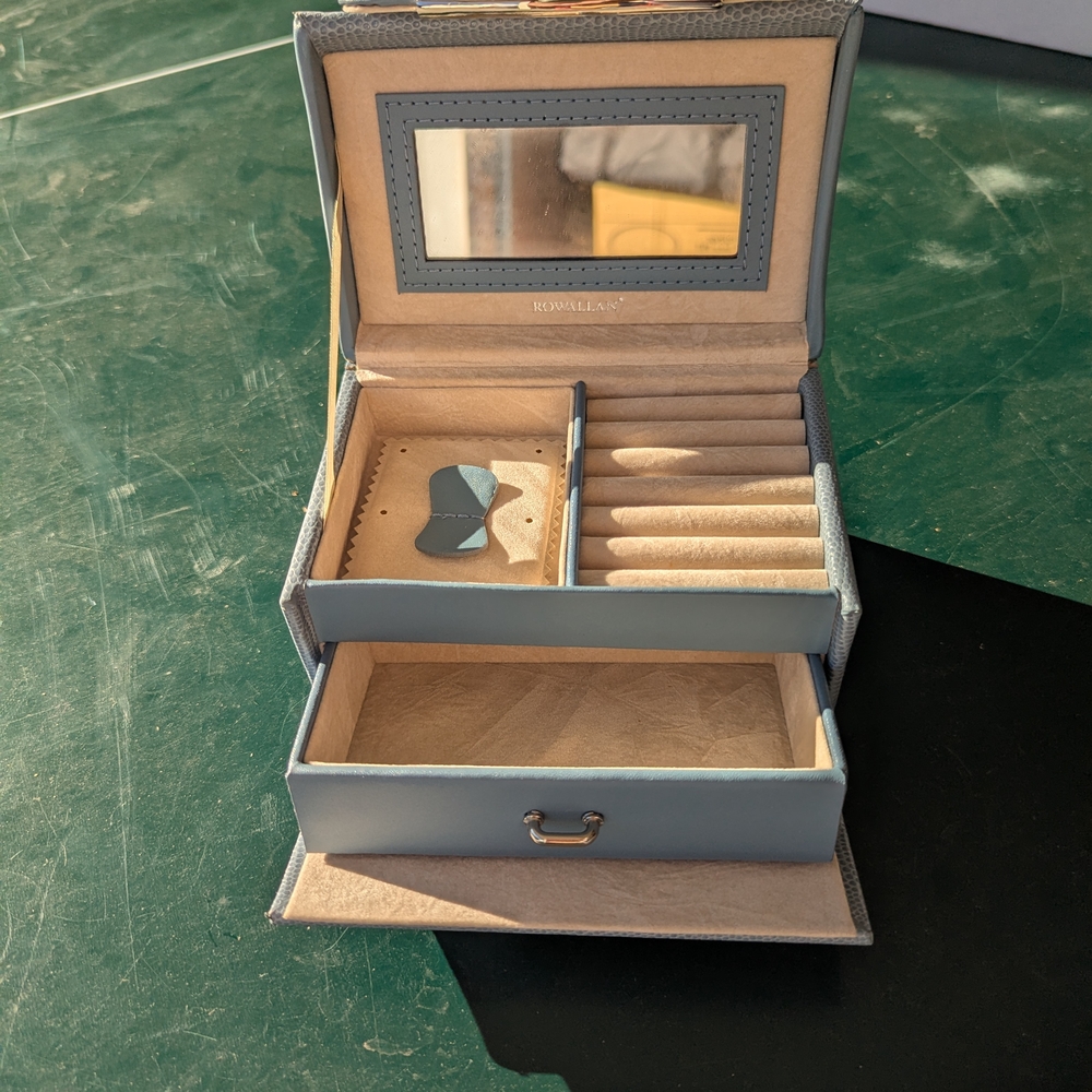 Blue and Beige Jewelry Box with Mirror